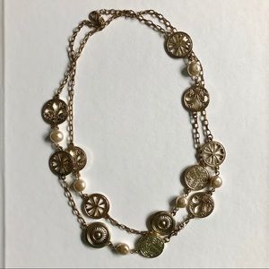 Fleur De Lis Gold and Pearl Statement Necklace